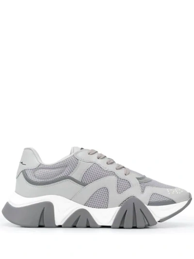 Versace New Squalo Leather And Mesh Trainers In Grey