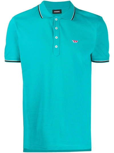 Diesel Embroidered Logo Polo Shirt In Blue
