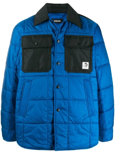 Diesel Quilted Shirt Jacket In Blue