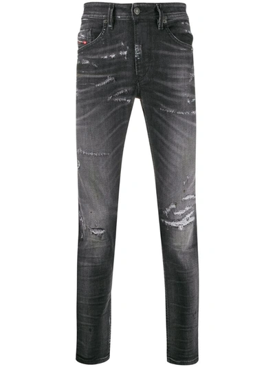 Diesel Distressed Slim-fit Jeans In Black
