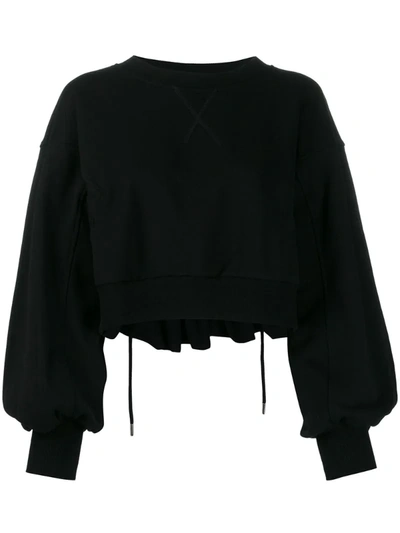 Diesel Balloon Sleeve Cropped Sweatshirt In Black