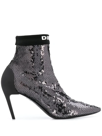 Diesel Sequined Mid-heel Sock Boots In Black