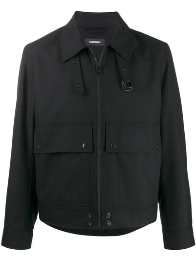 Diesel Boxy Jacket With Belted Collar In Black