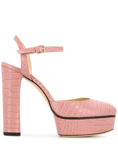 Jimmy Choo Maple 125 Crocodile-effect Platform Sandals In Pink
