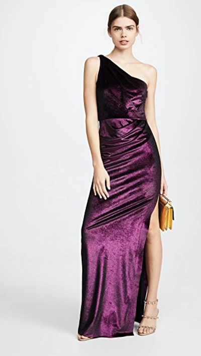 Marchesa Notte One Shoulder Draped Gown In Fuchsia