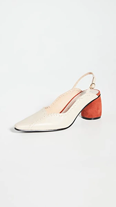 Reike Nen Mixed Turnover Slingback Pumps In Cream Beige/coral