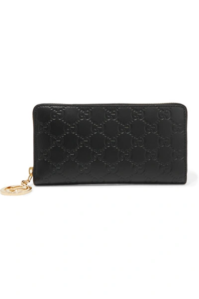 Gucci Icon Large Embossed Leather Wallet In Black