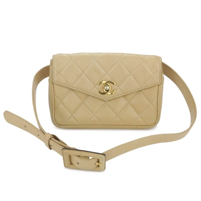 Pre-owned Chanel Leather Clutch Bag In Beige