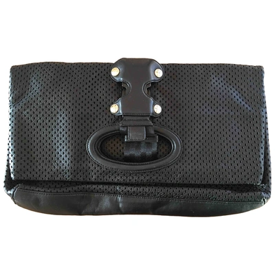 Pre-owned Hugo Boss Leather Clutch Bag In Black