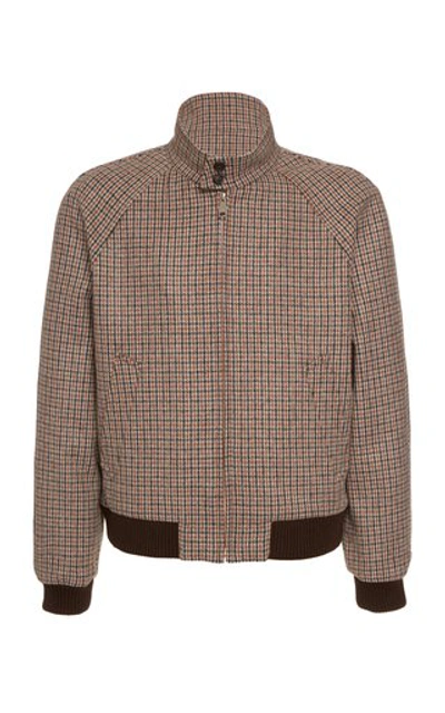 Prada Harrington Houndstooth Wool-blend Bomber Jacket In Brown