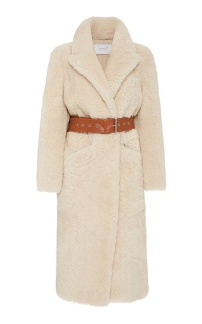 Common Leisure Love Fire Belted Shearling Coat In White