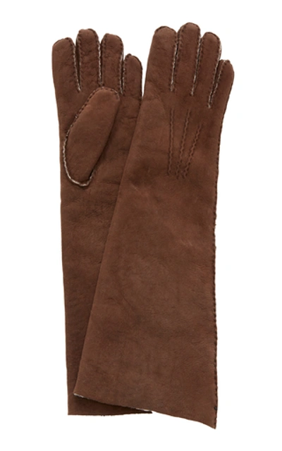Maison Fabre Fleece-trimmed Shearling Gloves In Brown