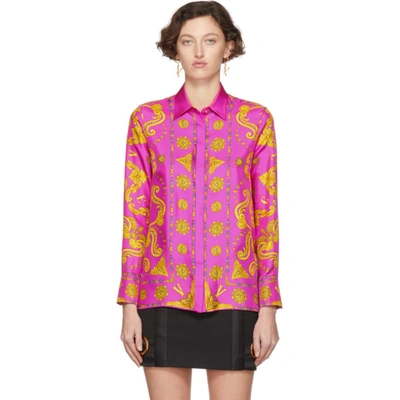 Versace Silk Twill Printed Shirt In Multicolor
