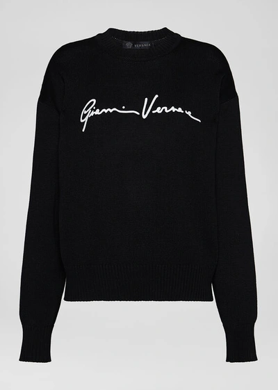 Versace Embroidered Gv Signature Sweater In Black,white