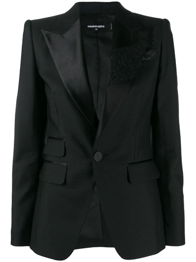 Dsquared2 Glitter Brush Tuxedo Jacket In Black