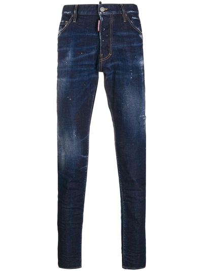 Dsquared2 Paint Splatter Effect Jeans In Blue
