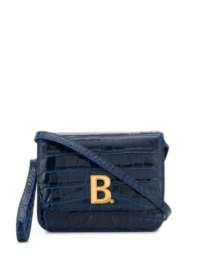 Balenciaga Logo Plaque Crocodile Effect Crossbody Bag In Blue