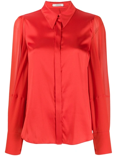 Dorothee Schumacher Pointed Collar Silk Shirt In Red