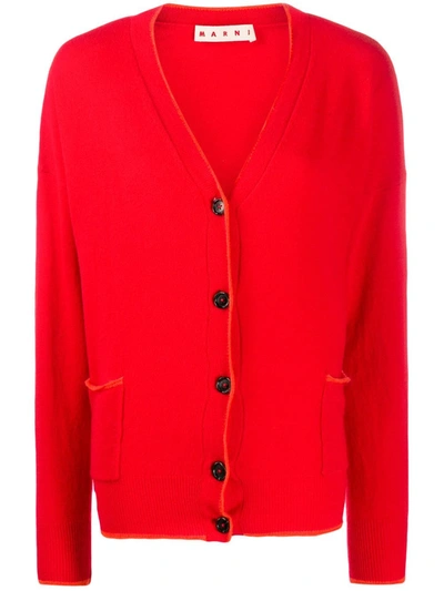 Marni Contrasting Piping Cardigan In Red