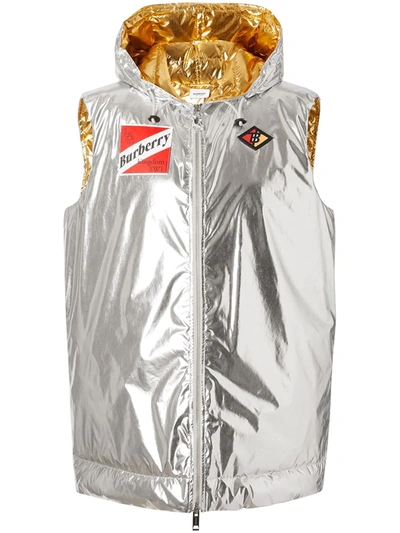 Burberry Logo Patches Gilet In Silver
