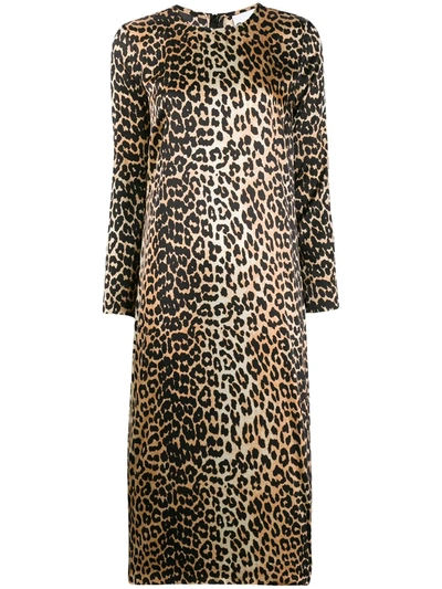 Ganni Leopard Print Dress In Neutrals