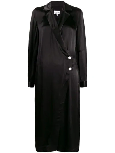 Ganni Wrap Dress In Black | ModeSens