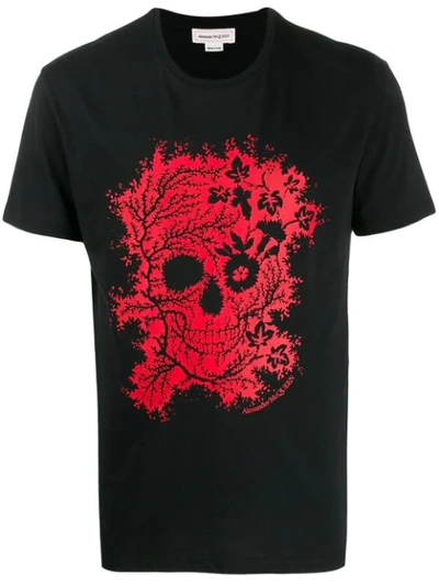 Alexander Mcqueen Floral Skull Print T-shirt In 0901  Black Mix