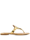 Tory Burch Logo-embellished Mirrored-leather Sandals In Gold