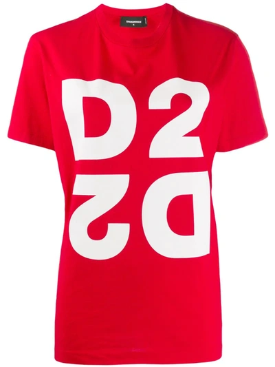Dsquared2 Maxi D2 Print T-shirt In Red,white