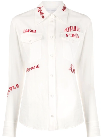 Victoria Victoria Beckham City-embroidered Long-sleeve Shirt In White