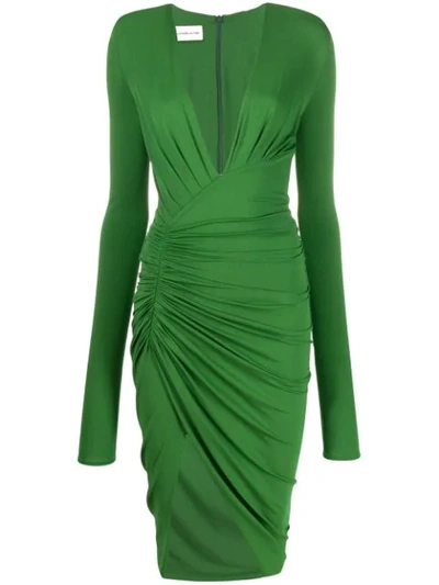 Alexandre Vauthier Plunge Neck Ruched Dress In Moss