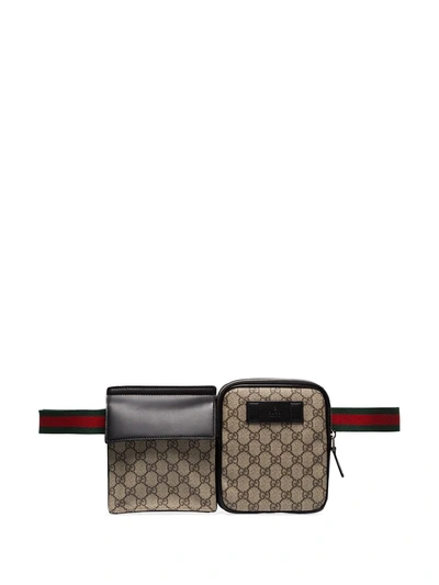 Gucci Gg Supreme Web-striped Belt Bag In Neutrals