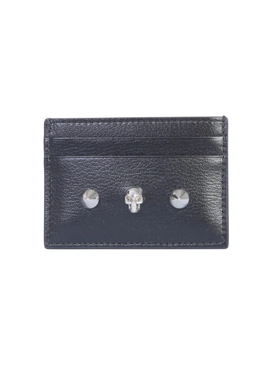 Alexander Mcqueen Logoed Leather Card Holder In Grey