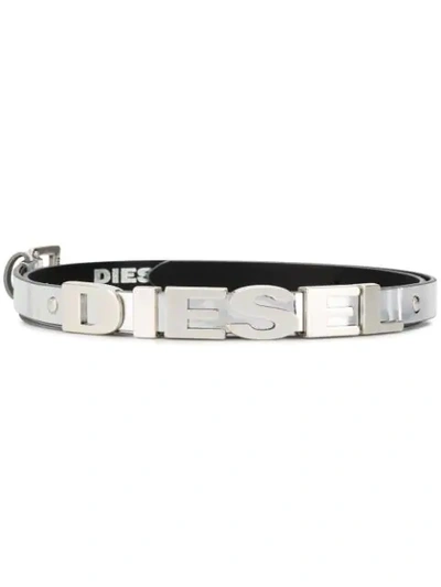 Diesel Metallic 3d Logo Belt In Silver