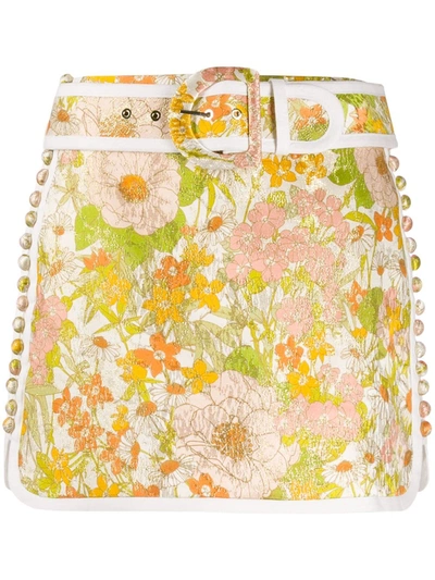 Zimmermann Fitted D-buckle Floral Skirt In Neutrals