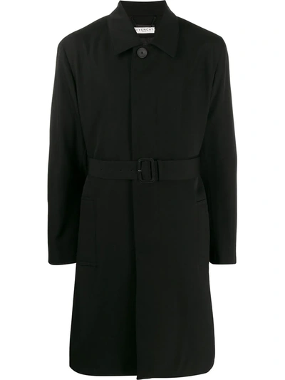 Givenchy Logo-printed Belted Wool Coat In Black