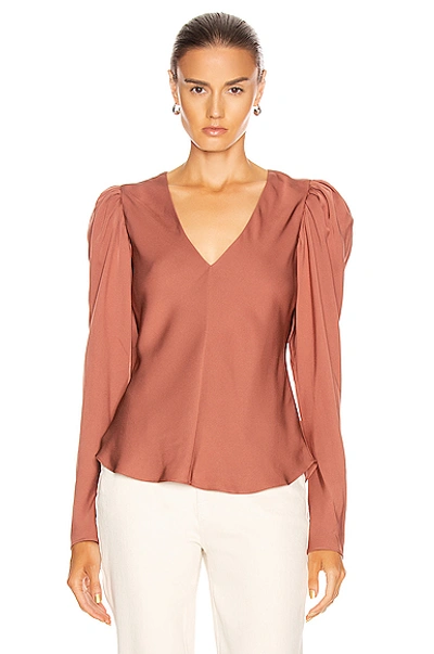 Frame Shirred Silk Long Sleeve Blouse In Rosewood