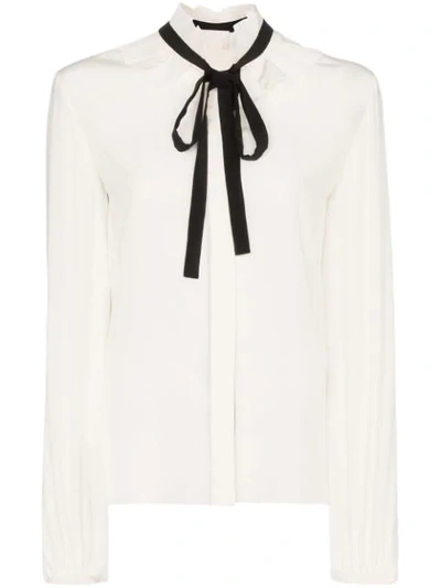 Chloé Ruffle Tie Neck Silk Blouse In White