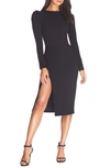 Dress The Population Nadia Long Sleeve Scoop Back Midi Dress In Black