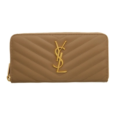 Saint Laurent Beige Monogramme Zip Around Wallet In 2643 Latte