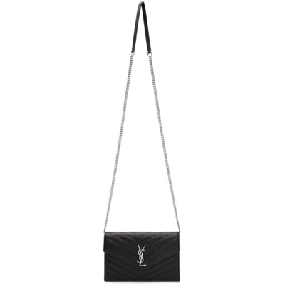 Saint Laurent Black Monogramme Envelope Chain Wallet Bag In 1000 Black