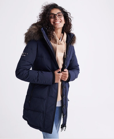 Superdry Women's Premium Down Classics Rescue Parka Coat Blue Size: 8 In Blue