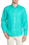 Tommy Bahama Sea Glass Breezer Original Fit Linen Shirt In Aqua Aloha