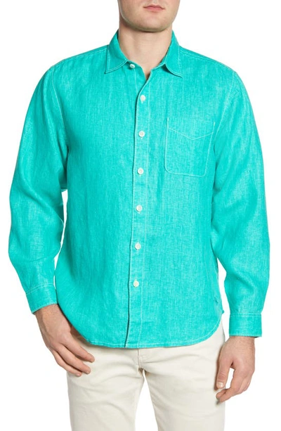 Tommy Bahama Sea Glass Breezer Original Fit Linen Shirt In Aqua Aloha