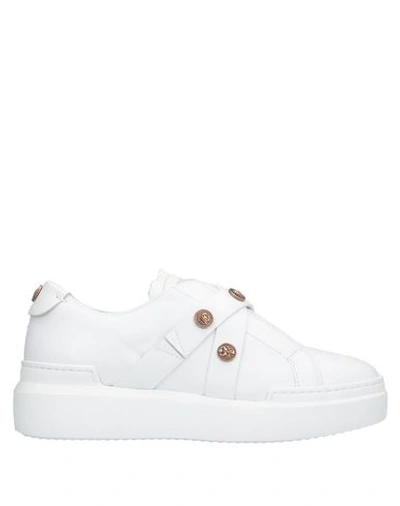 Roberto Cavalli Studded Leather Pull On Sneakers In White