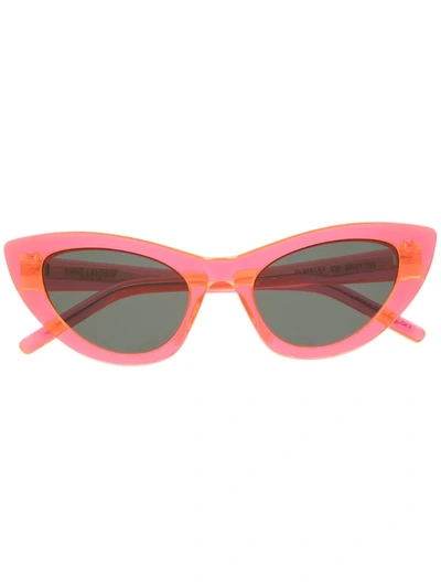 Saint Laurent Lily Cat Eye Sunglasses In 7510 -neon Orange Grey