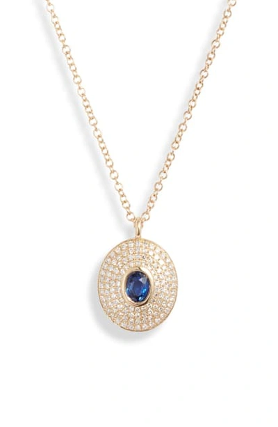 Ef Collection Sapphire & Diamond Pendant Necklace In Diamond/ Blue/ Yellow Gold
