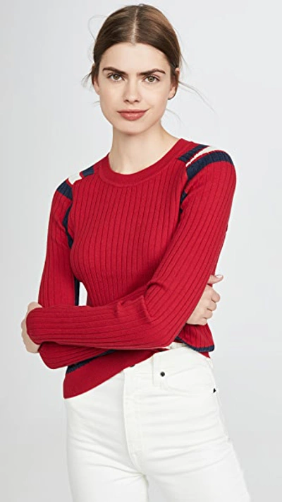 Rag & Bone Julee Ribbed Colorblock Merino Wool & Cotton Sweater In Red,multi-colour