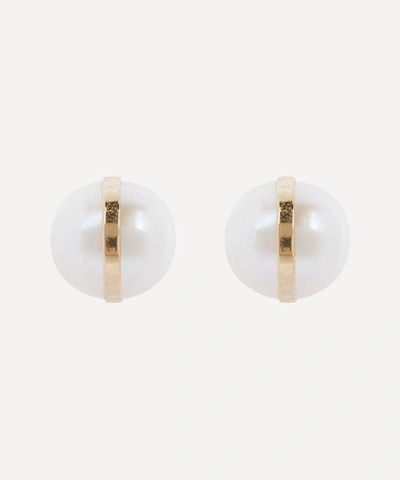 Melissa Joy Manning Bezel Wrapped Pearl Stud Earrings Earrings In Gold