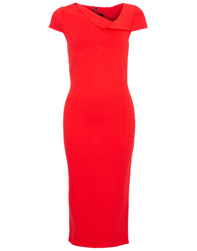 Roland Mouret Keel Cap-sleeve Knit Asymmetric Dress In Bright Red